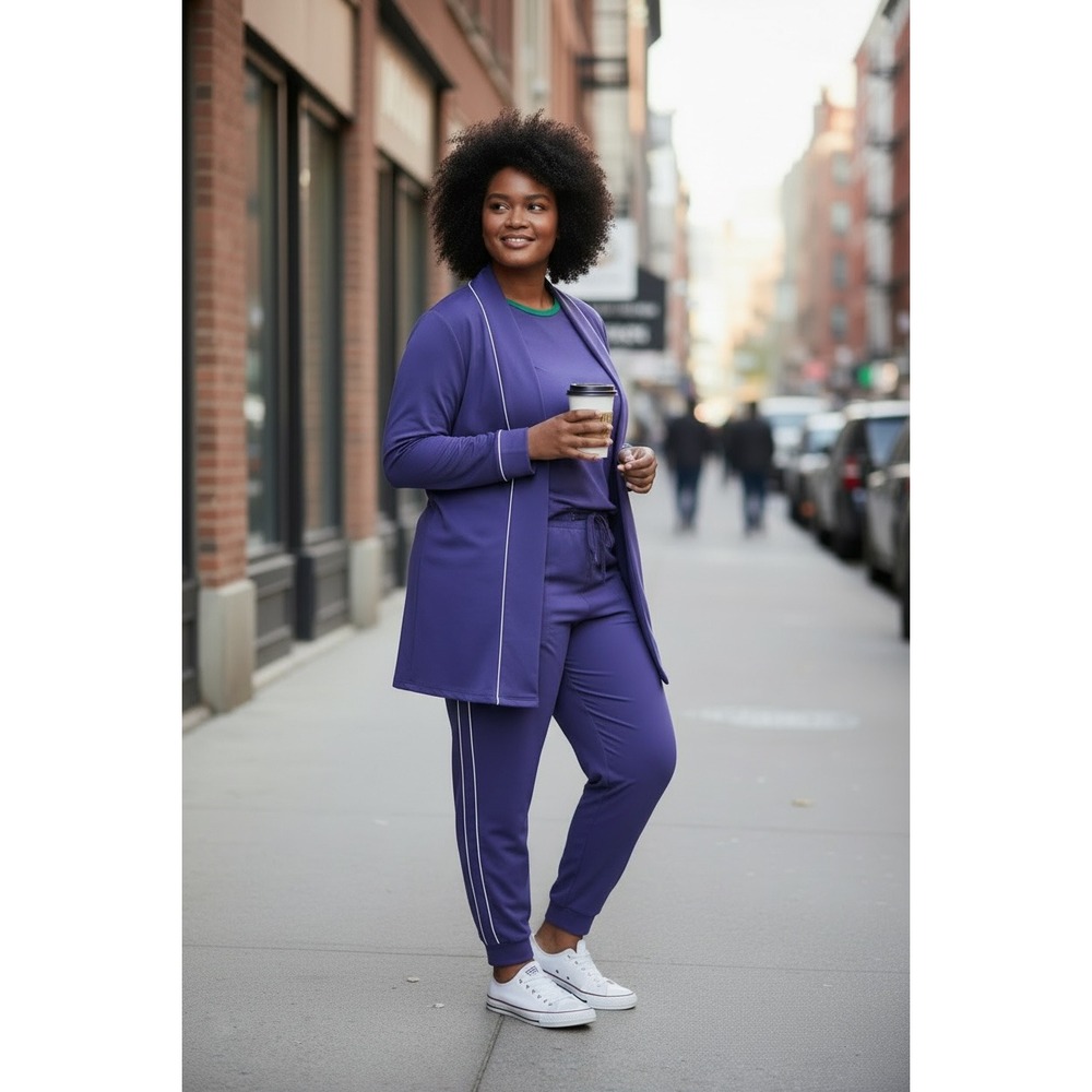 (F-153) Muk Luks 3 Pc Lounge Set XL Purple Cardigan Tank Jogger Pajama NWT QVC